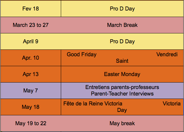 calendrier fevrier-mai